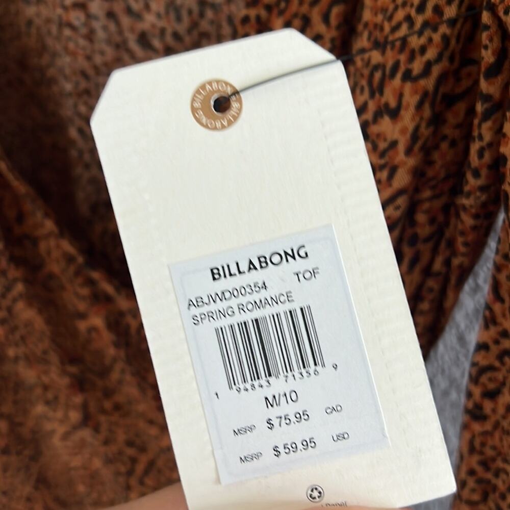 NWT Billabong Spring Romance Leopard Print Wrap Dress Long Sleeve Medium - Picture 6 of 10